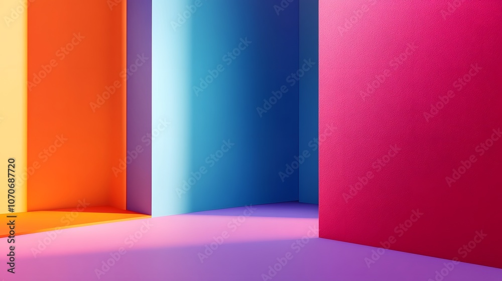 Abstract Geometric Background with Colorful Walls and a Purple Floor Abstract Geometric Background with Colorful Walls and a Purple Floor