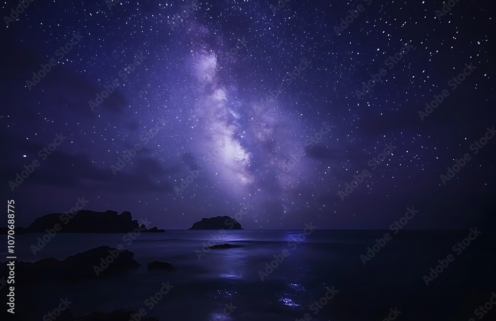 Star trails swirl over a tranquil ocean under a clear night sky, capturing the beauty of the Milky Way at a remote coastal location