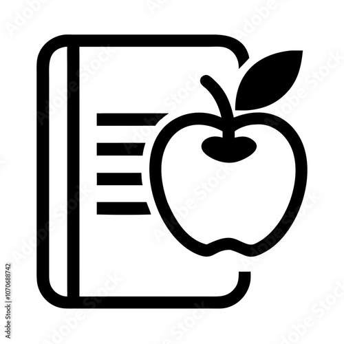Nutrition guide icon featuring a book and an apple no background