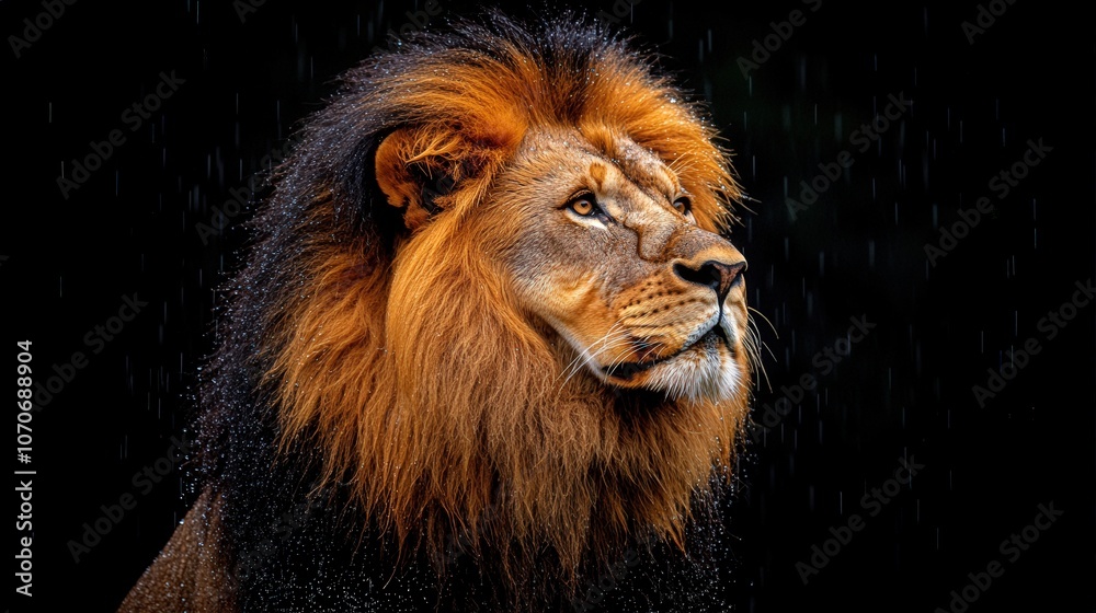 Fototapeta premium a striking lion portrait in profile on a black background