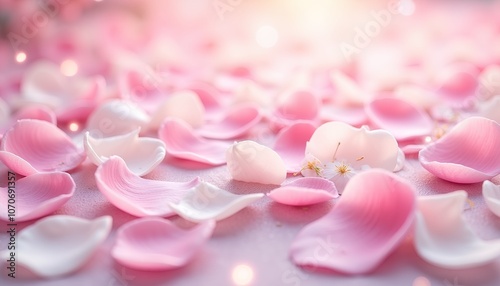 fallen sakura petals lying on a pink surface, embodying purity and tenderness