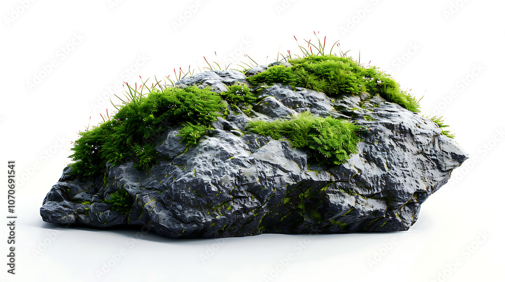 A moss and grass-covered rock isolated on a clean white background, highlighting the intricate textures of nature’s growth and the beauty of green vegetation. A moss and grass-covered rock isolated on a clean white background, highlighting the intricate textures of nature’s growth and the beauty of green vegetation.