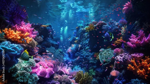 Wallpaper Mural coral reefs inhabited by turtles and a variety of marine animals  Torontodigital.ca