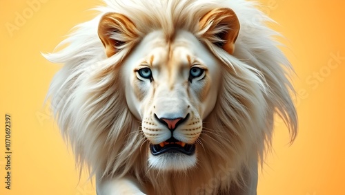 Majestic White Lion Staring Intently Beautiful Eyes Captivating Mane Powerful Presence Wild Animal photo