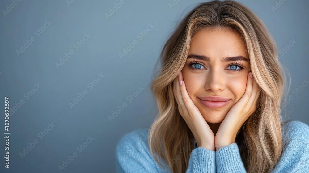 Young Woman Smiling with Hands on Face Young Woman Smiling with Hands on Face