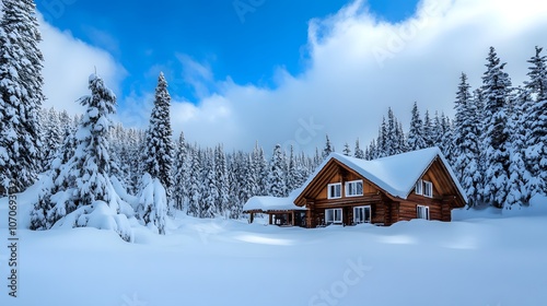 A Cozy Cabin Nestled in a Snowy Winter Forest