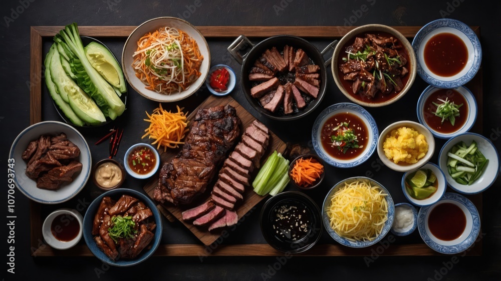 A vibrant spread of various dishes showcasing a feast. A vibrant spread of various dishes showcasing a feast.