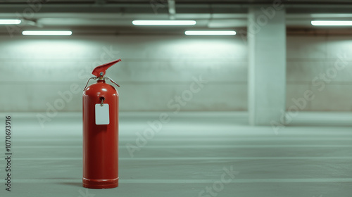 Fire Extinguisher with Tag in Car Parking Area