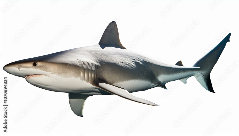 Fototapeta premium Shark side view full body isolate on White background PNG