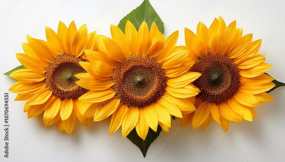 Naklejka premium Sunflower top view full length isolate on White background