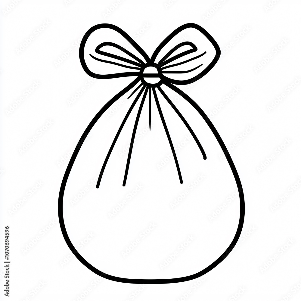 Minimalist line drawing of candy bag with bow, simple design Minimalist line drawing of candy bag with bow, simple design