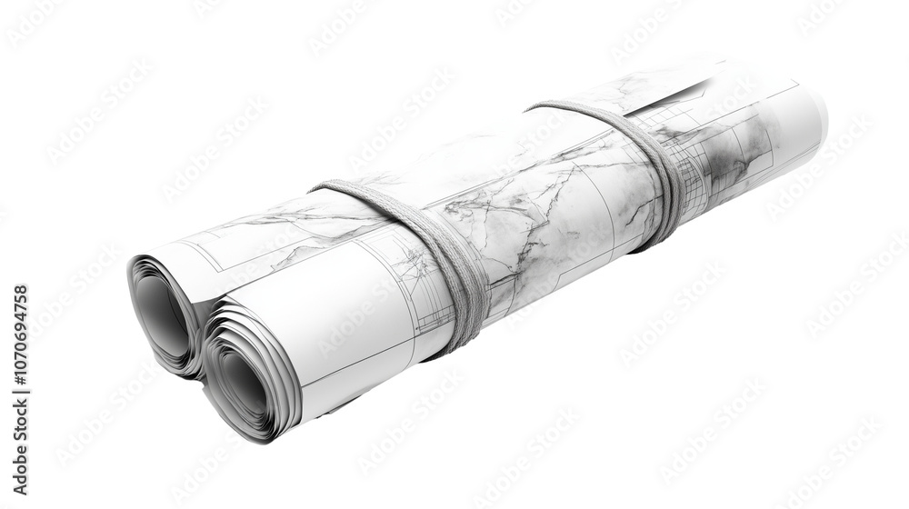 Rolled-up architectural blueprints isolated on transparent background Rolled-up architectural blueprints isolated on transparent background