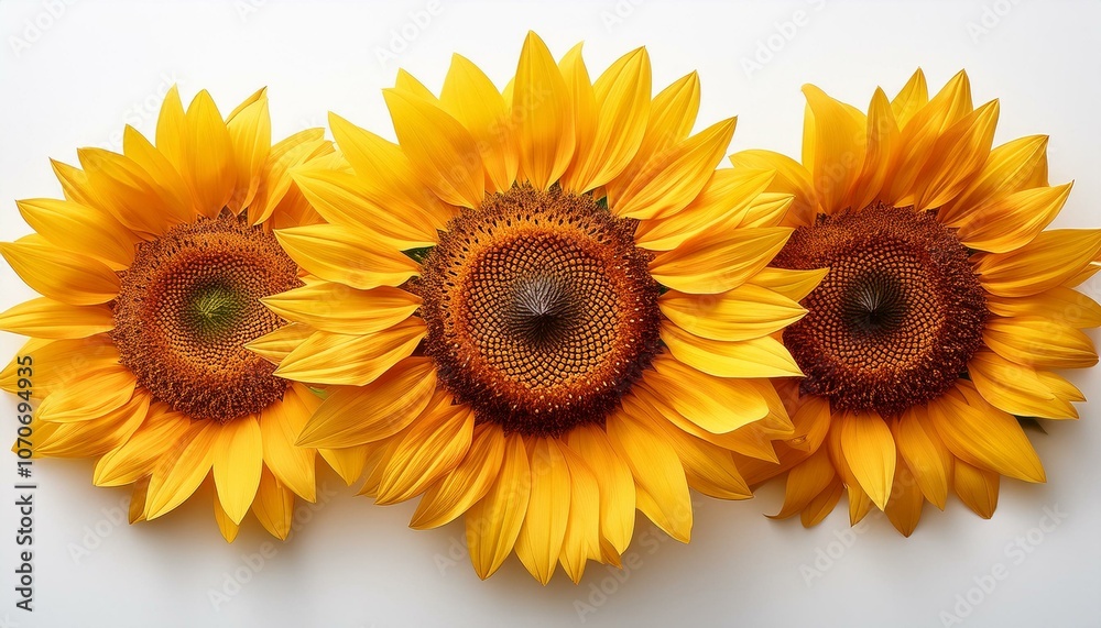 Fototapeta premium Sunflower top view full length isolate on White background