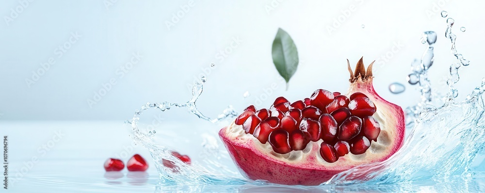 Pomegranate fruit splashing in water, red seeds, fresh, healthy. Pomegranate fruit splashing in water, red seeds, fresh, healthy.