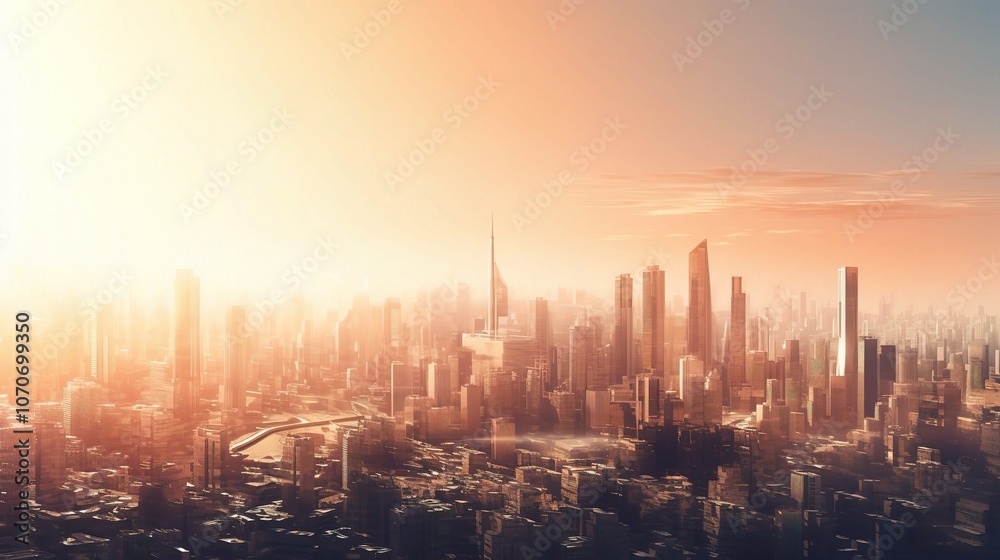 Fototapeta premium Futuristic Cityscape at Sunrise in 3D Detail