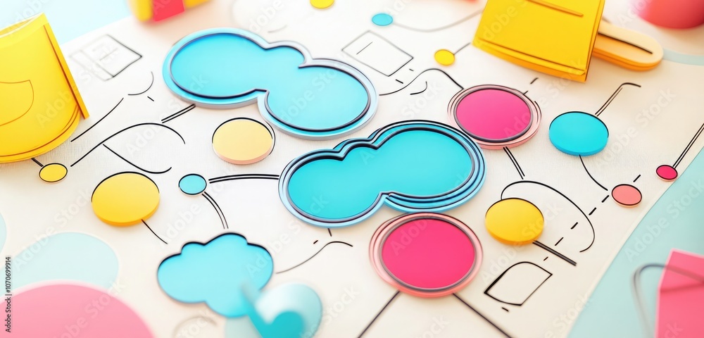 A whimsical design with overlapping thought bubbles and flowcharts, capturing the essence of planning and conceptualization in an artistic manner. A whimsical design with overlapping thought bubbles and flowcharts, capturing the essence of planning and conceptualization in an artistic manner.