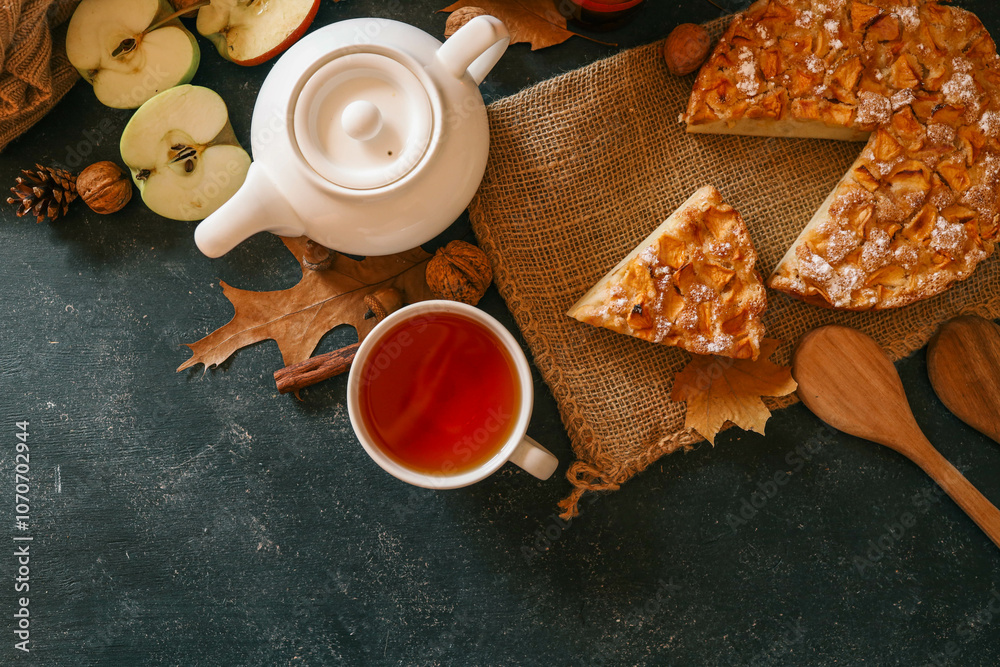 A cup of tea in a cozy autumn home atmosphere A cup of tea in a cozy autumn home atmosphere