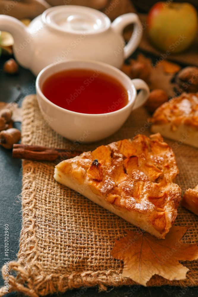 Apple pie and a cup of tea, cozy autumn Apple pie and a cup of tea, cozy autumn