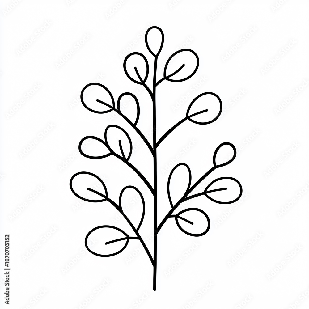 Minimalist line art of mistletoe sprig with elegant curves and shapes Minimalist line art of mistletoe sprig with elegant curves and shapes