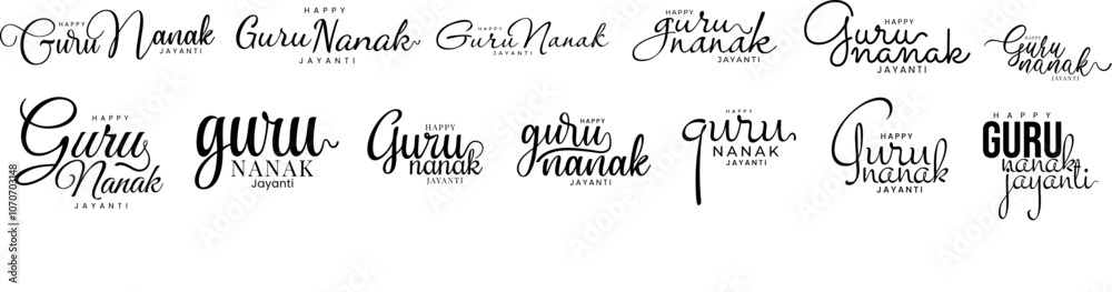 Set of Guru Nanak Jayanti calligraphy designs in different styles for religious and festive use Set of Guru Nanak Jayanti calligraphy designs in different styles for religious and festive use