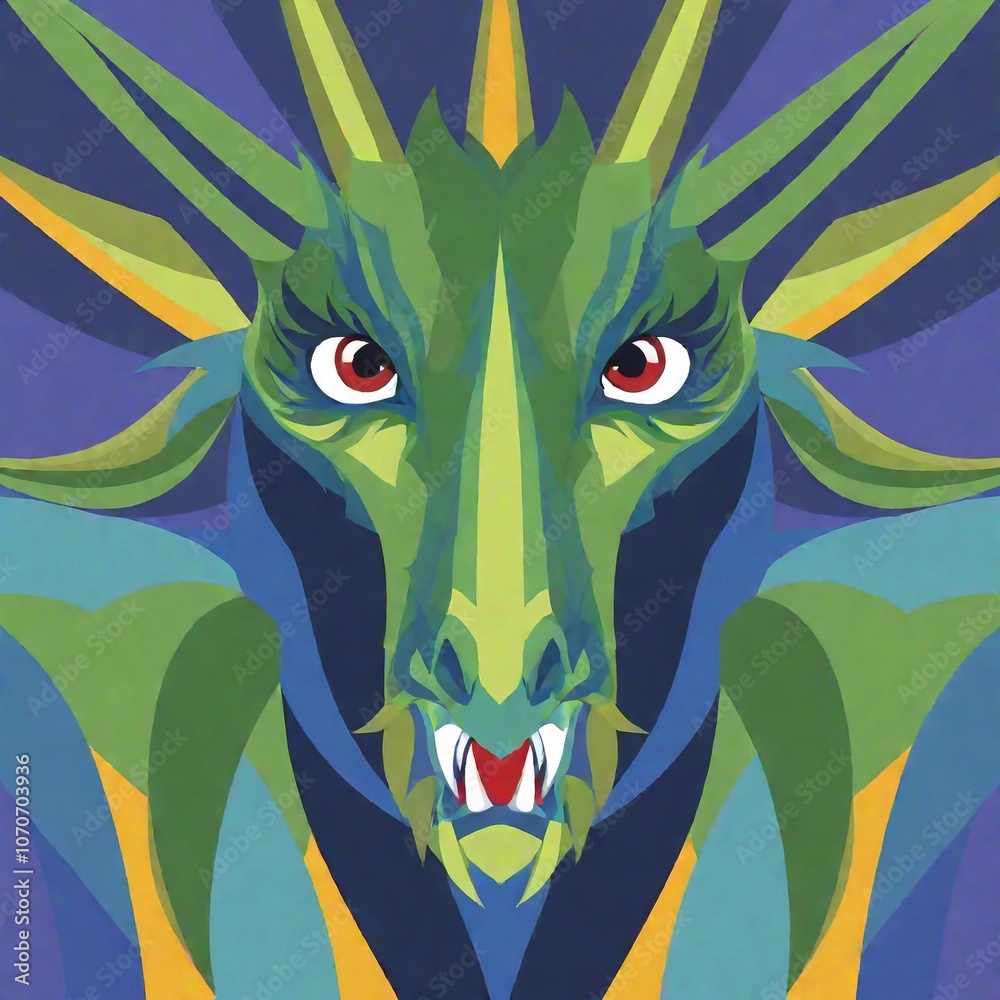 Fototapeta premium dragon portrait, flat colors illustration, bright and colorful, high contrast, extreme macro