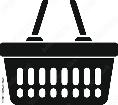 Simple black vector icon of an empty shopping basket, symbolizing consumerism and retail purchasing