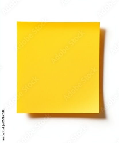 Blank yellow sticky note on white background for office use and organization