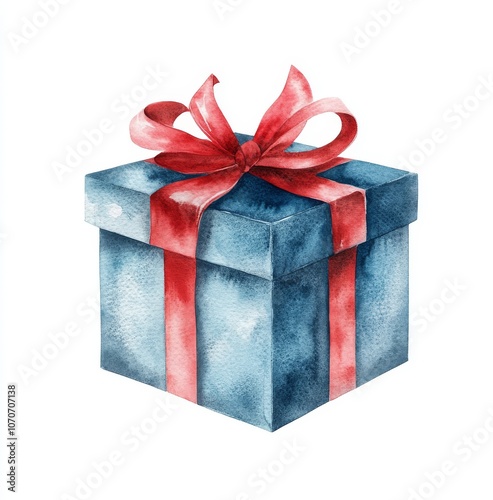 This blue gift box is beautifully presented with a red ribbon, perfect for special occasions