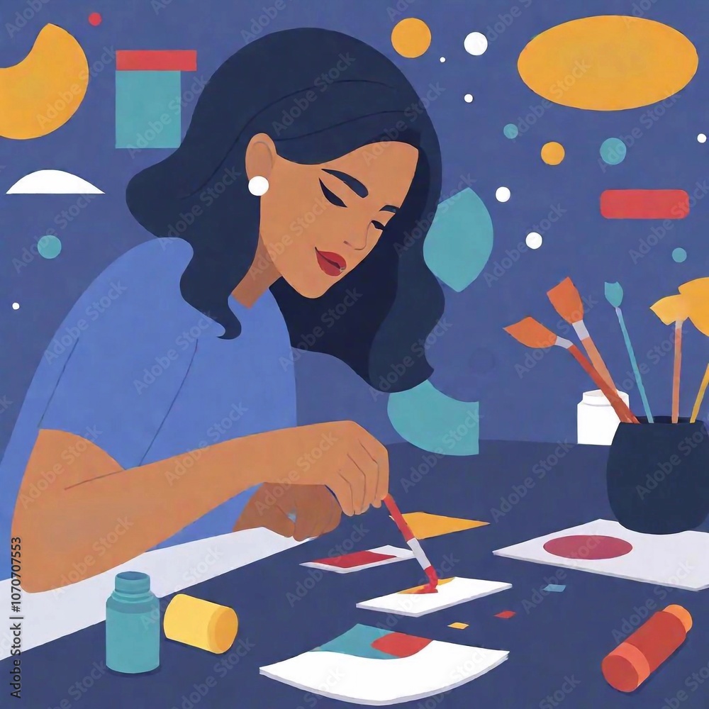 Φωτογραφία Strength in Art: A vector-style illustration of a young adult Latino woman creat