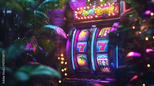 Vibrant Slot Machine in Lush Environment