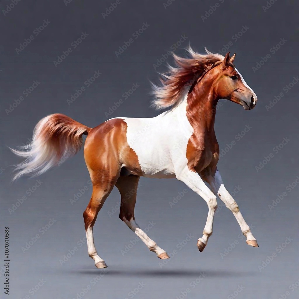 Obraz premium portrait of an adorable white horse running in the studio on a gray background