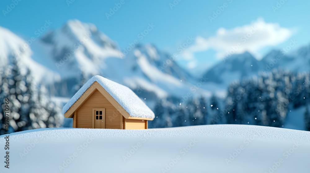 cozy cabin surrounded by snow covered mountains, evoking tranquility cozy cabin surrounded by snow covered mountains, evoking tranquility