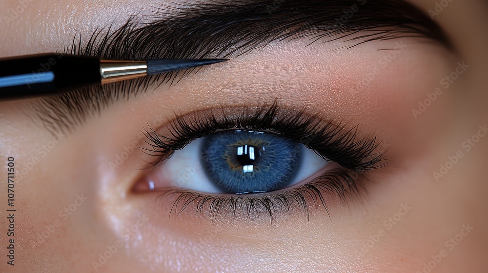 Naklejka premium blue woman eye and eyebrows with makeup brush