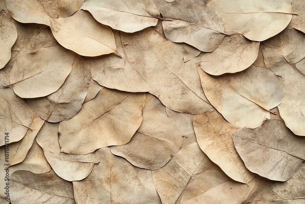 Papier peint en texture de feuilles sèches superposées pour un effet organique et naturel.. Papier peint en texture de feuilles sèches superposées pour un effet organique et naturel..