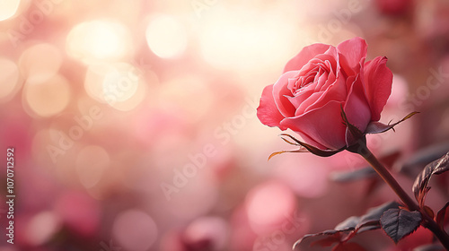Fototapeta Naklejka Na Ścianę i Meble -  Elegant background featuring a single rose bud with thorns and petals in a romantic spring setting