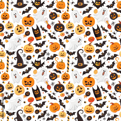 Wallpaper Mural Halloween-themed wrapping paper or fabric with pumpkins, ghosts, and bats Torontodigital.ca