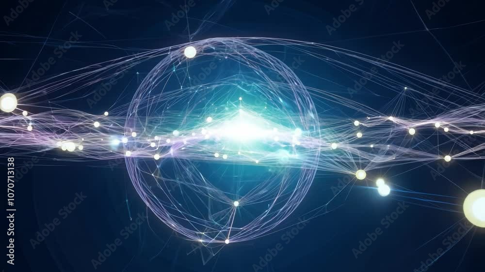 Quantum web network evolving around glowing sphere