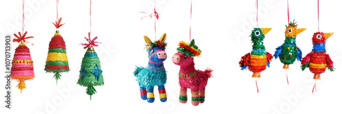 Colorful Fiesta Pi ata Set Donkey Llama Birds Party Hats