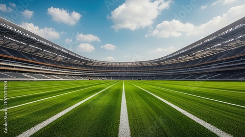 Clear View of Stadium Field Under Blue Sky