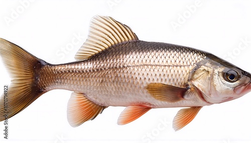 One isolated, fresh, raw sea bass fish on a white background