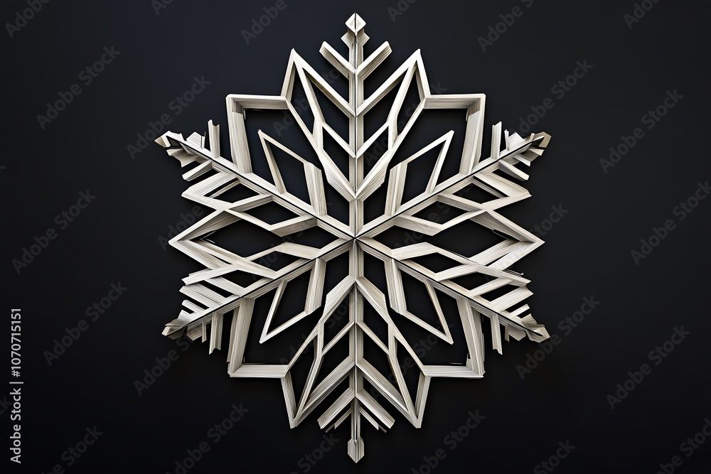 geometric design of silver snowflake pattern, representing holiday decoration, winter and abstract minimalist art