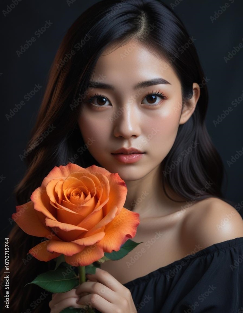 portrait of a woman with a rose portrait of a woman with a rose