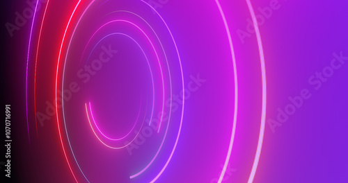 3d Neon circles moving bg. Show starter intro background for videos, titles. Glowing circles light laser like glowing geometric 3d hypnotizing backdrop. Striped neon club bg. Illuminated swirl curve.