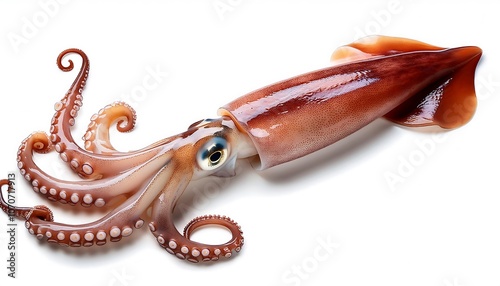 Raw red octopus, a vibrant seafood ingredient, isolated on white background