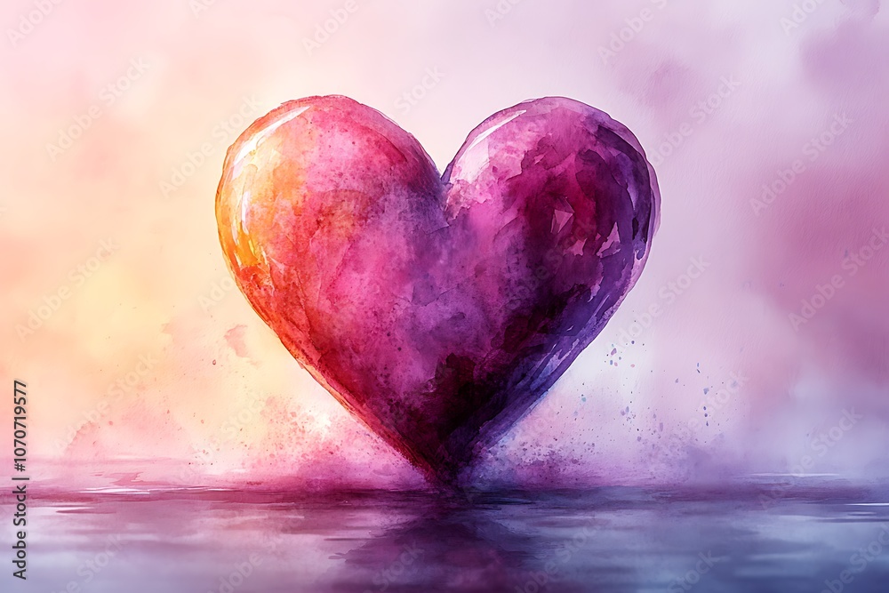 A watercolor heart floats above a reflective surface, evoking feelings of love and romance. A watercolor heart floats above a reflective surface, evoking feelings of love and romance.