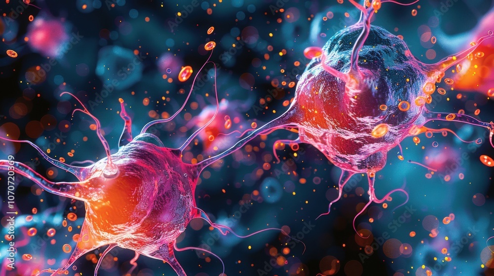 An abstract, artistic representation of brain cells, using bold colors and shapes An abstract, artistic representation of brain cells, using bold colors and shapes