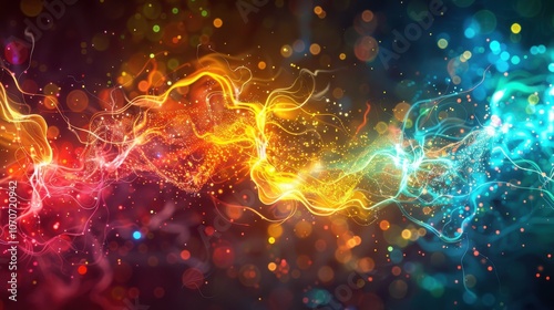 An abstract, artistic representation of brain cells, using bold colors and shapes