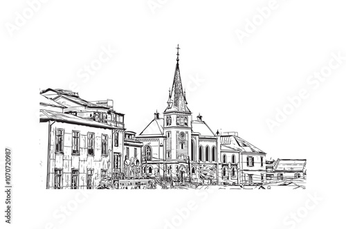Obraz na płótnie Print Building view with landmark of Valparaiso is a city in United States. Watercolor splash with hand drawn sketch illustration in vector. w salonie