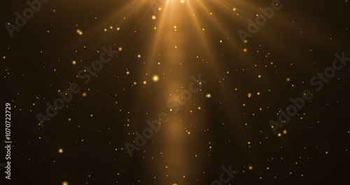 Shimmering golden particles gold flickering stars moving bg. Cinematic award show background. Christmas New Year 2025, 2026 wishes bg. Festive season celebration footage. Luxurious glamours asset.