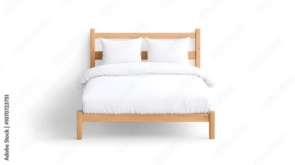 Modern double bed mock up with pillows and blanket on isolated white background. Modern double bed mock up with pillows and blanket on isolated white background.